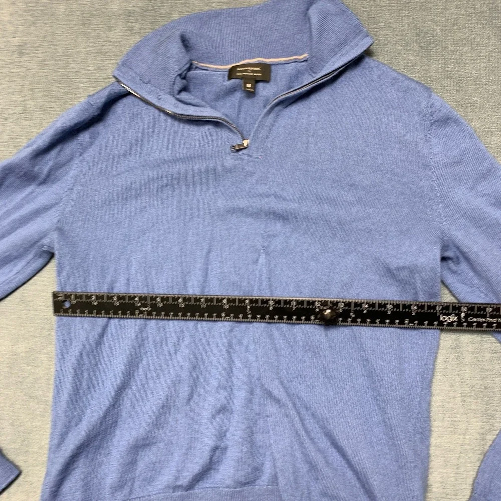 Banana Republic Sweater Mens Medium Blue Quarter Zip Mock Neck Ribbed Hem Winter